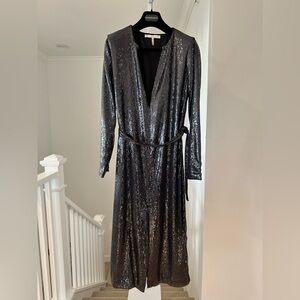 Halston Heritage Sequin Dress Medium Midnight Navy Blue Excellent Condition